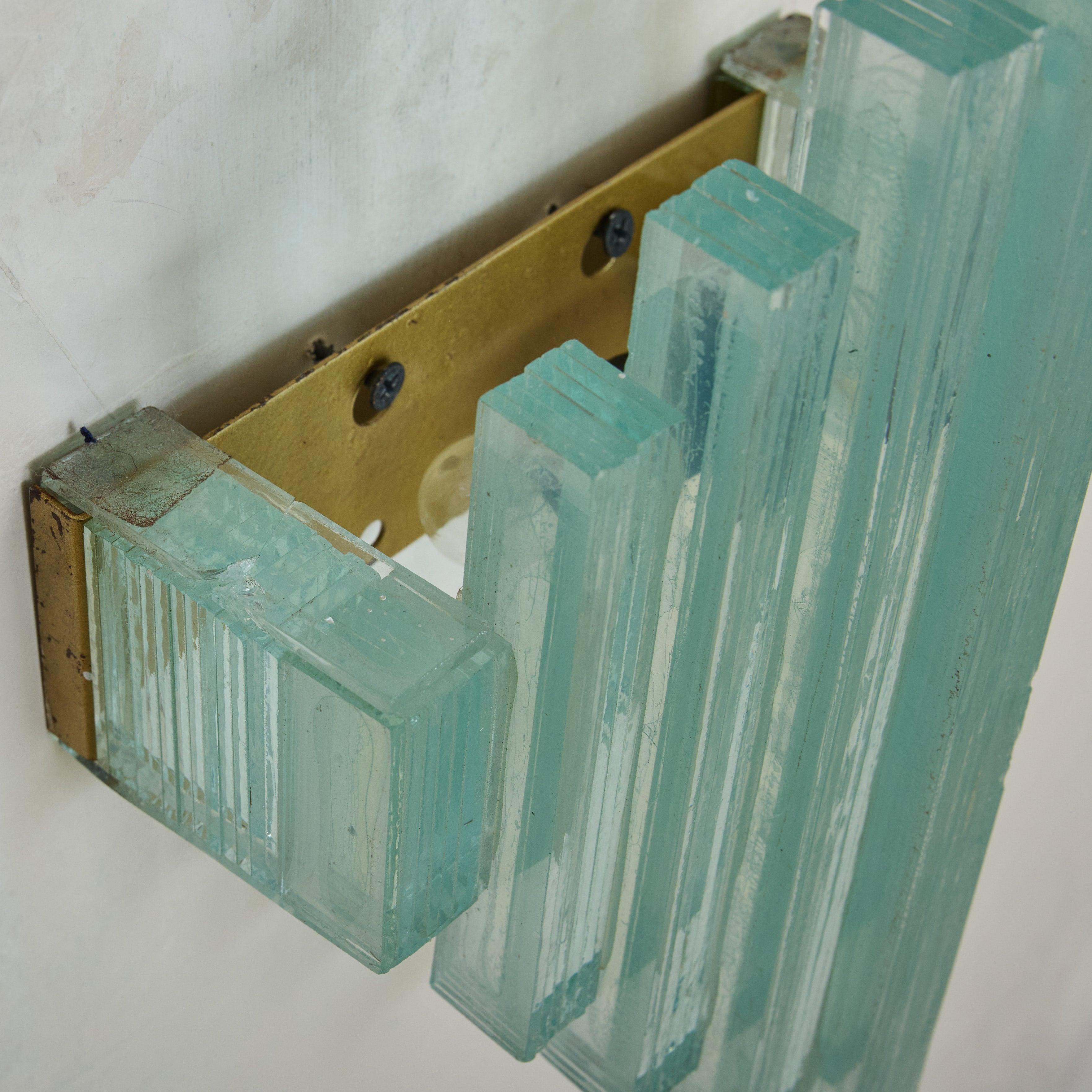 Pair of Italian Art Deco Green Glass Sconces, 1960s For Sale 1