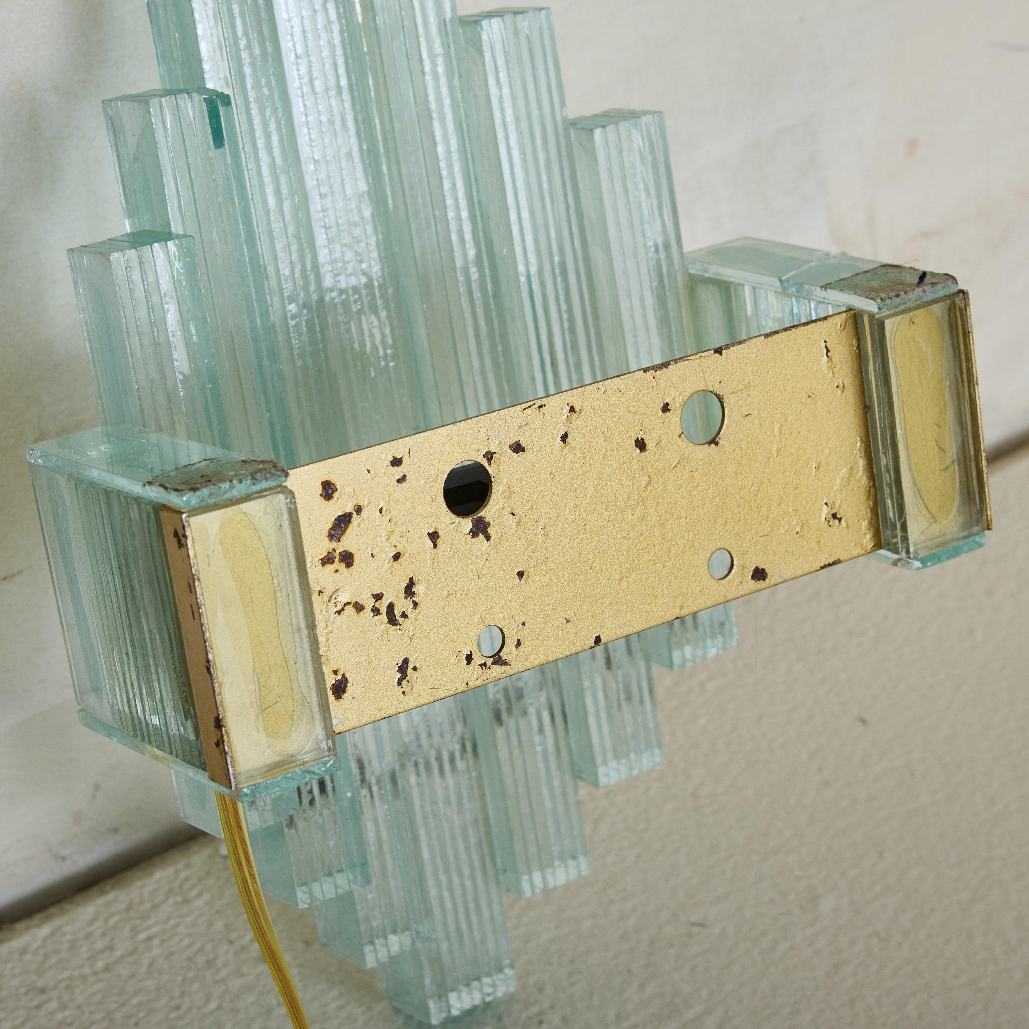 Pair of Italian Art Deco Green Glass Sconces, 1960s For Sale 4