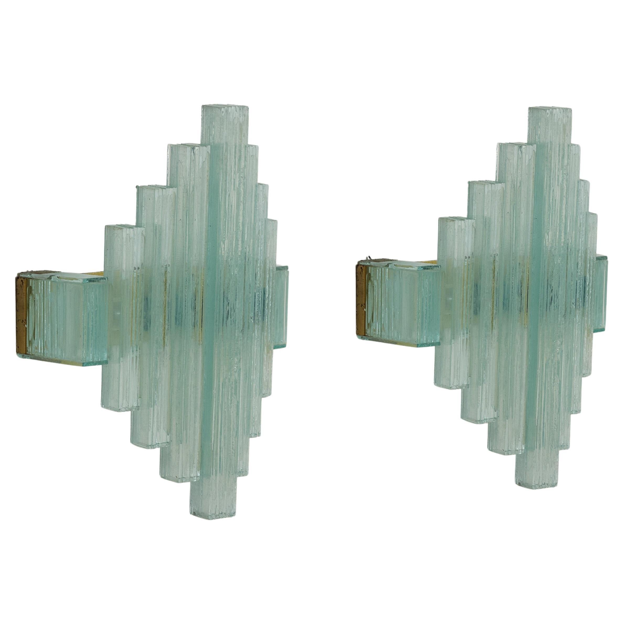 Pair of Italian Art Deco Green Glass Sconces, 1960s For Sale