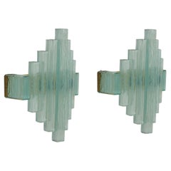 Pair of Italian Art Deco Green Glass Sconces, 1960s