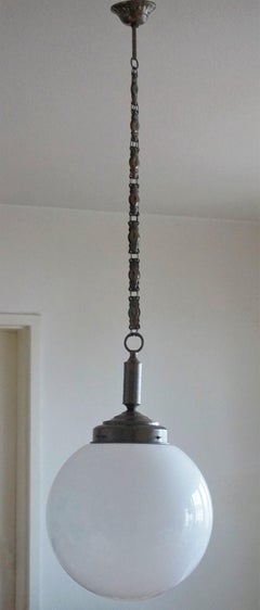 Pair of Italian Art Deco Hand Blown Opaline Glass Pendants, 1930-1939