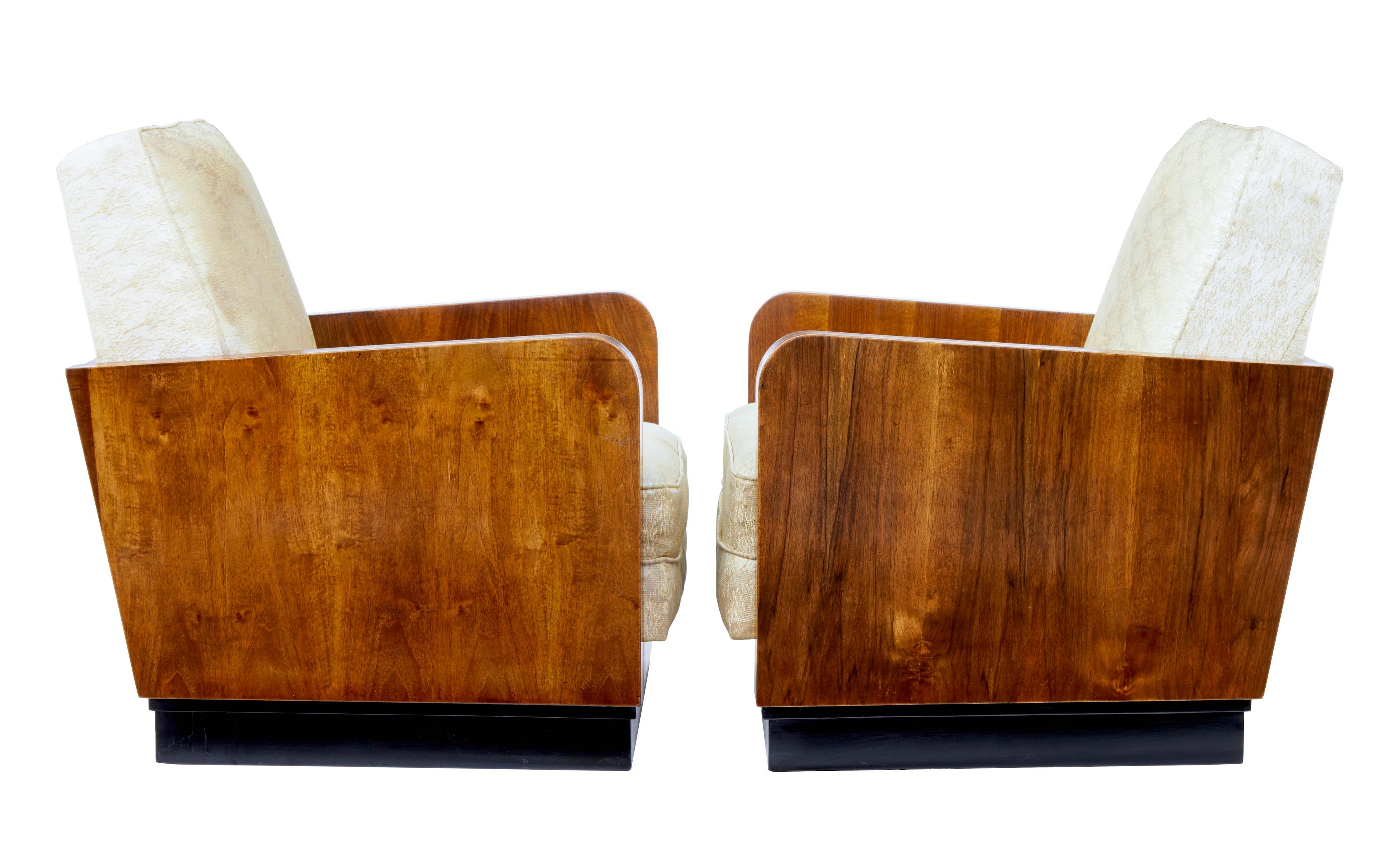 Pair of Italian Art Deco Inspired Walnut Armchairs In Good Condition In Debenham, Suffolk