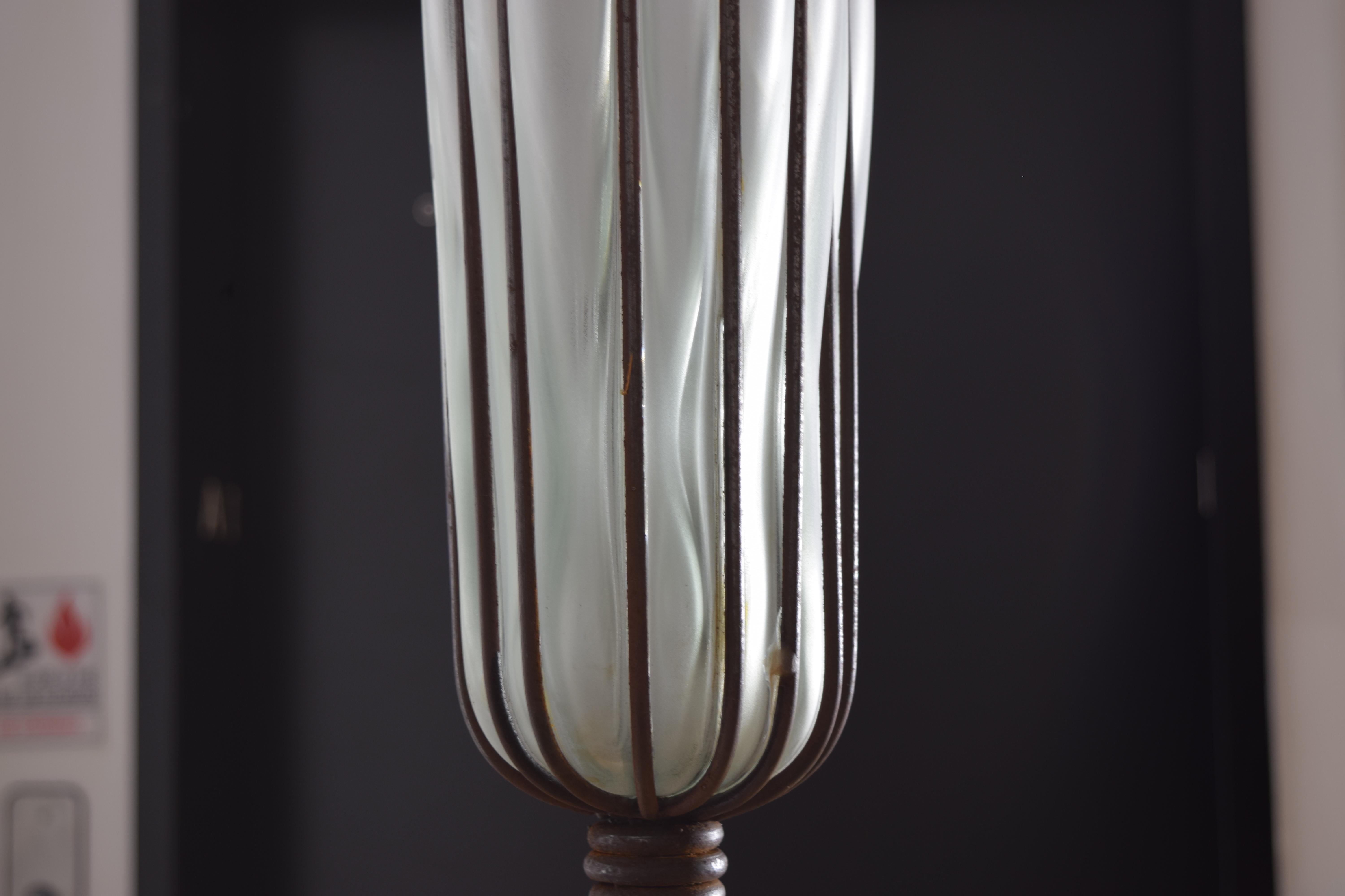 Pair of Italian Art Deco Iron and Blown Glass Pendants/Lanterns, circa 1935 4