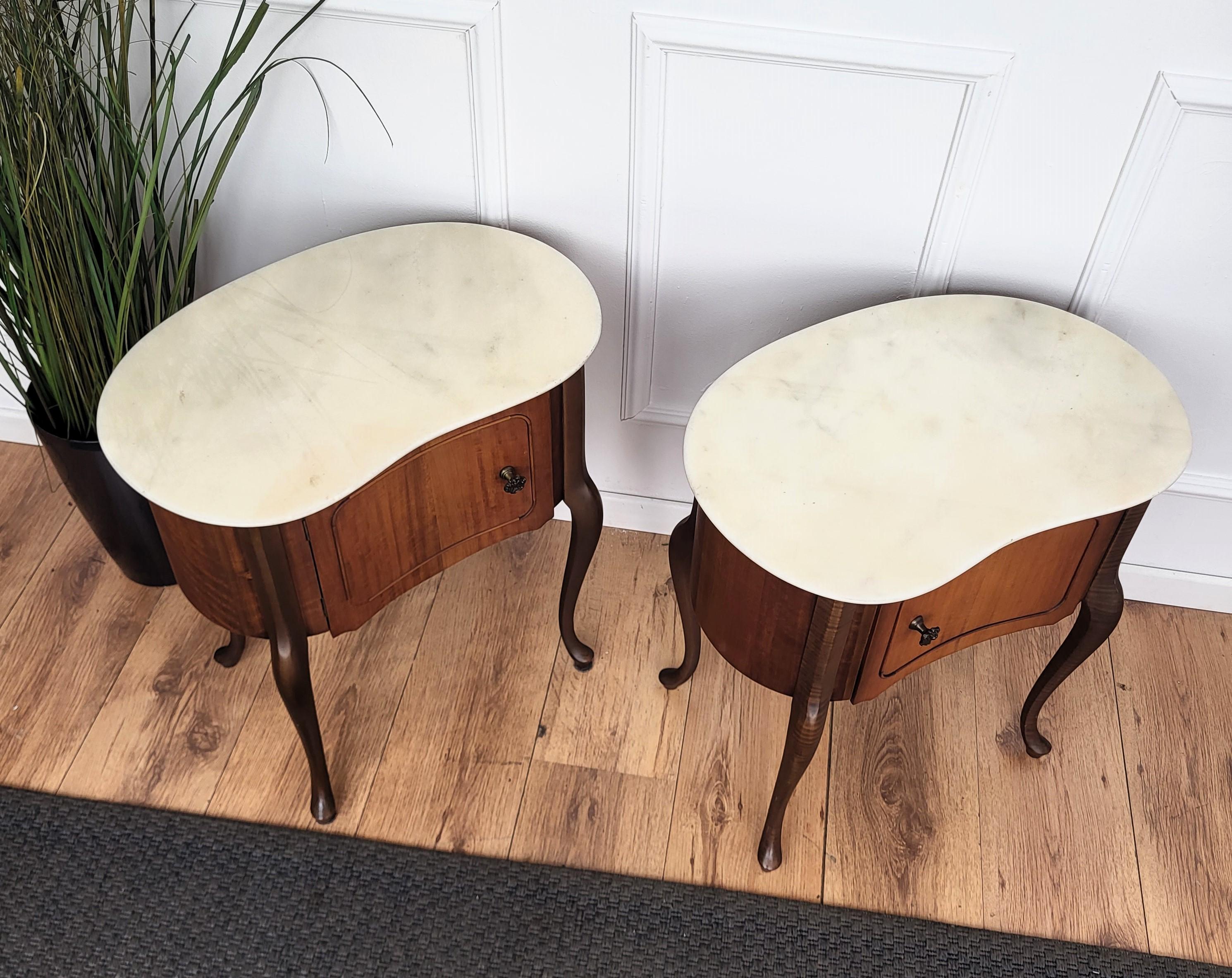 Pair of Italian Art Deco Kidney Shaped Night Stands Bedside Tables Marble Top For Sale 4