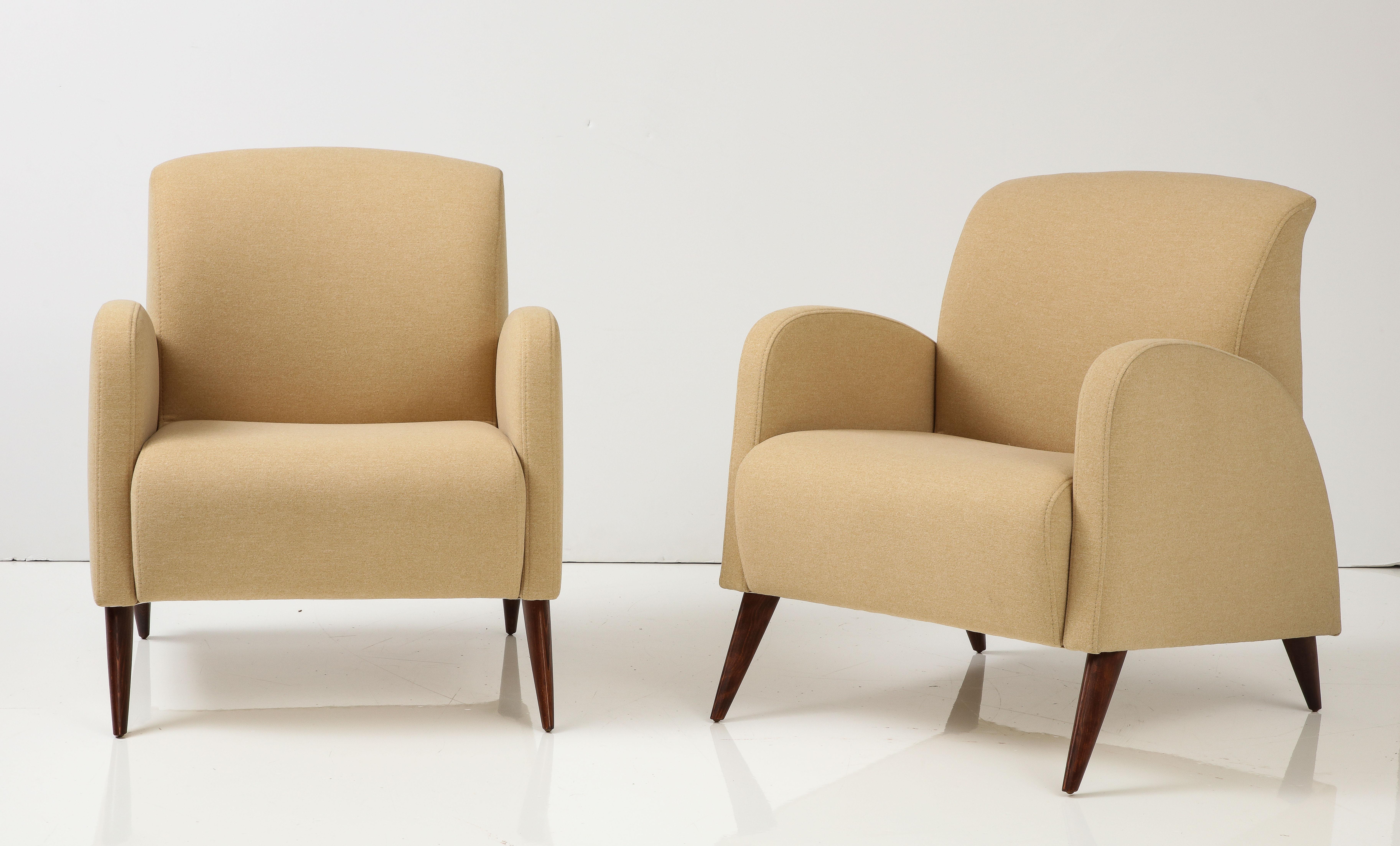 Mid-20th Century Pair of Italian Art Deco Lounge Chairs, circa 1940 For Sale