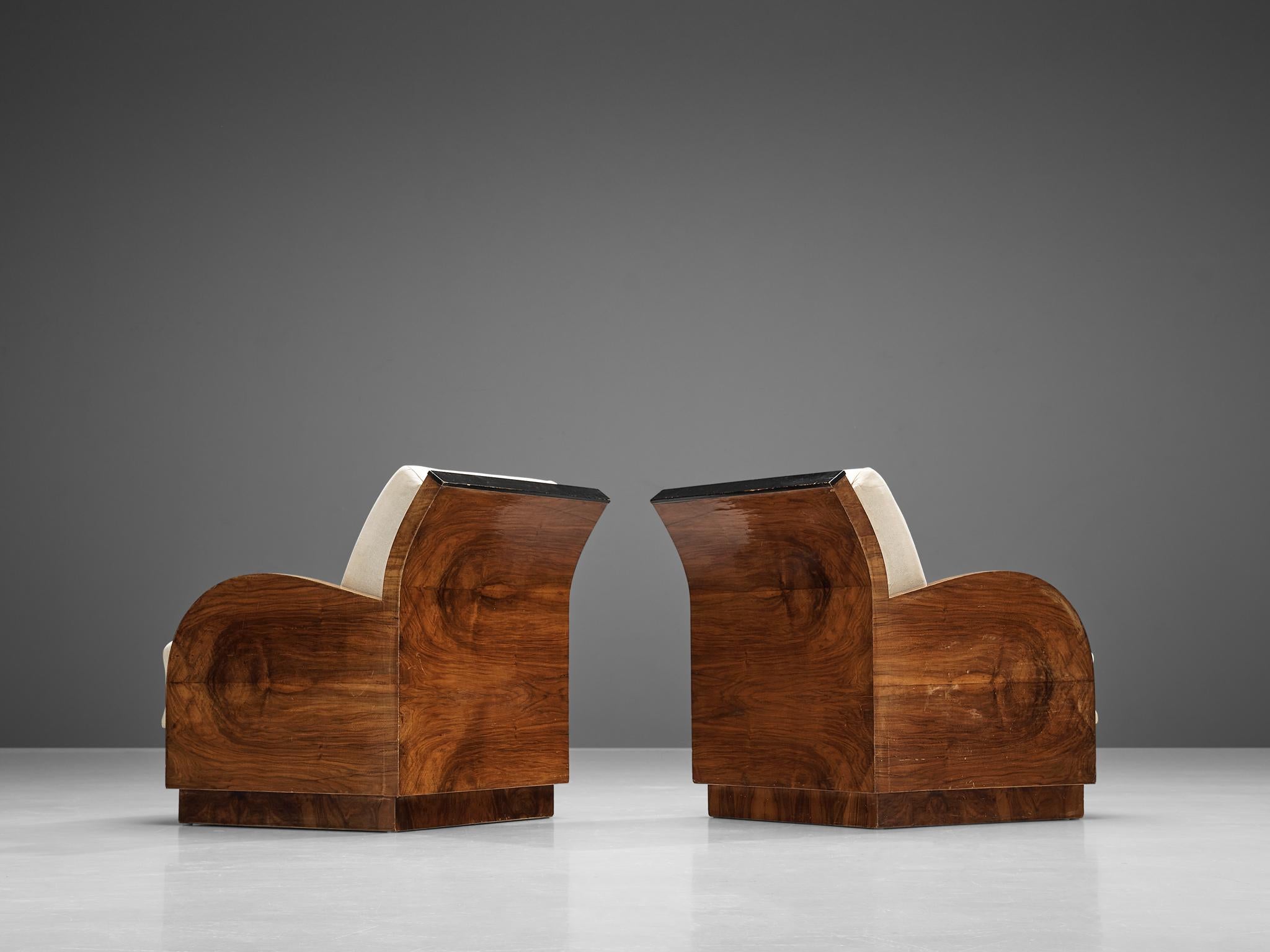 Pair of Italian Art Deco Lounge Chairs in Walnut 6