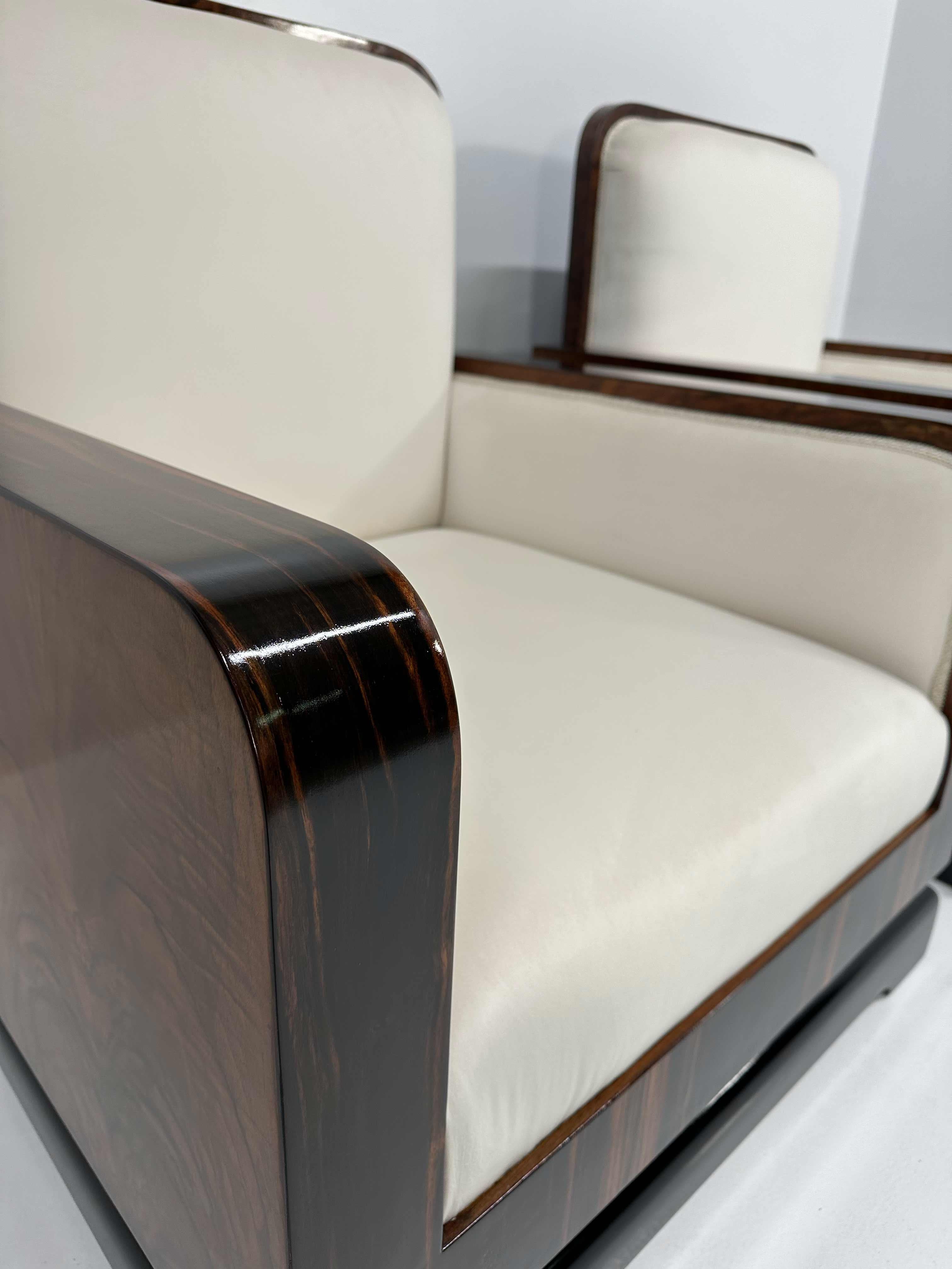 Paire de fauteuils Art Déco italiens en Macassar, Roots en noyer et velours crème, années 1930 en vente 2