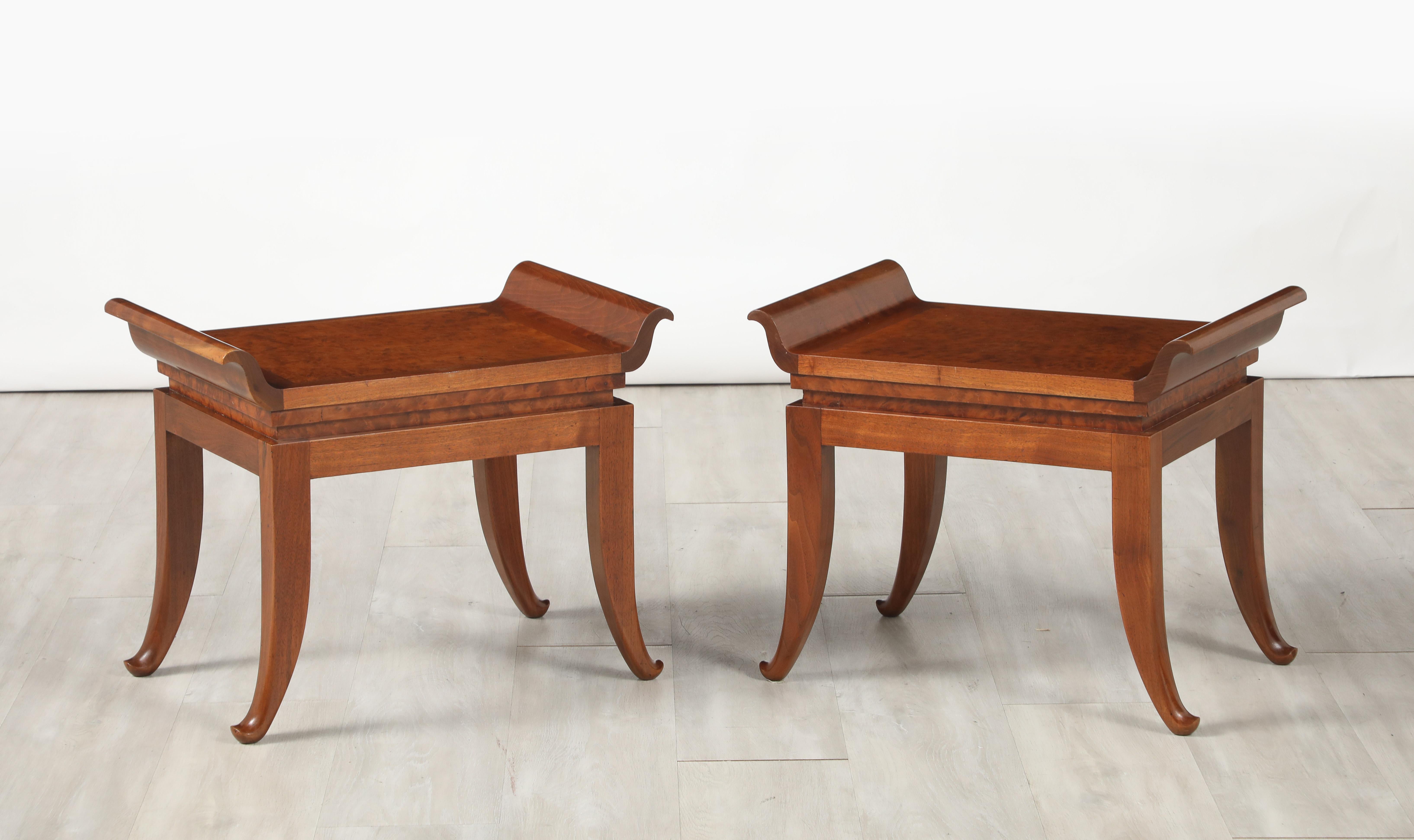 Pair of Italian Art Deco Mahogany Stools, circa 1930 For Sale 6