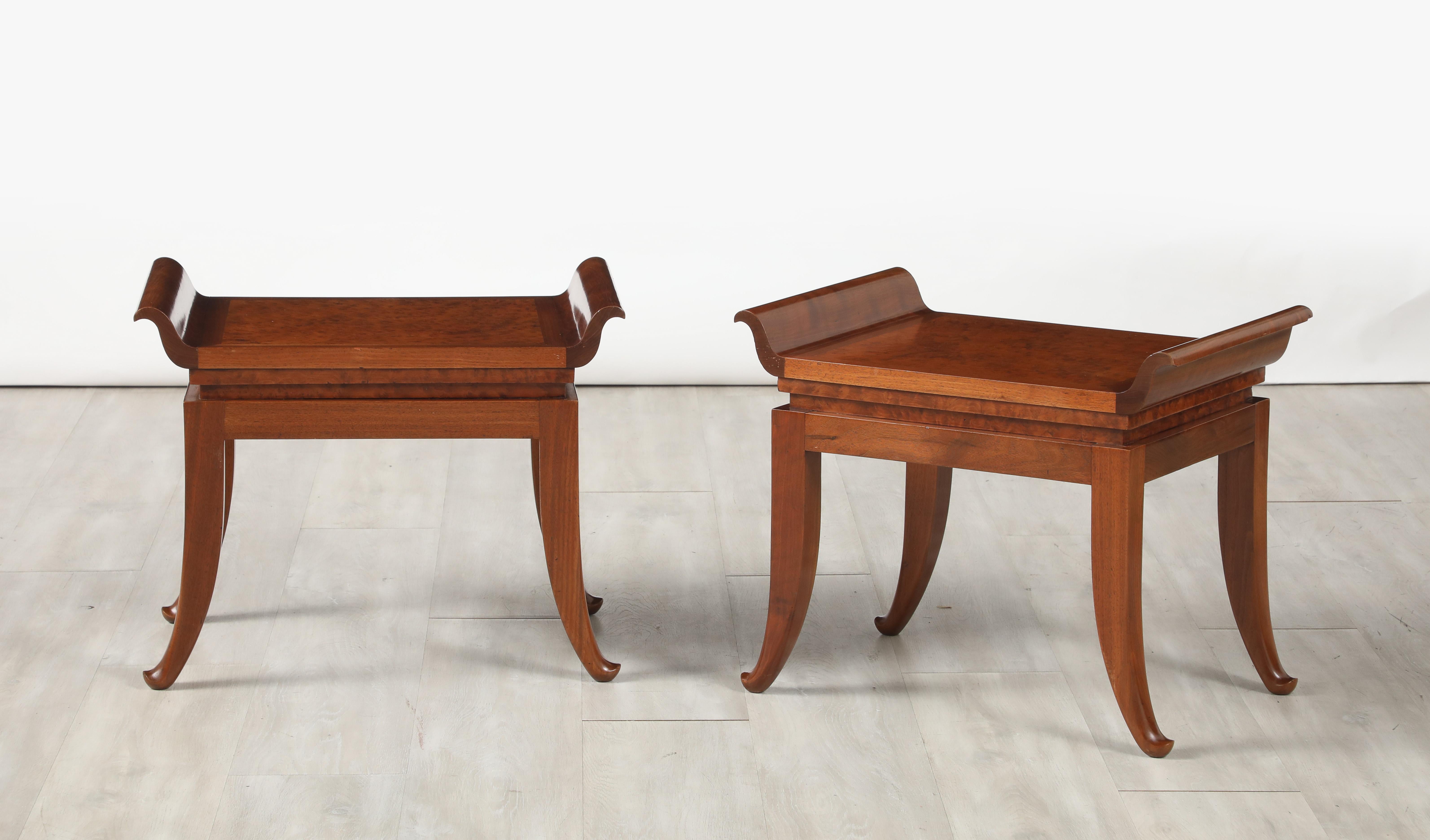 Mid-20th Century Pair of Italian Art Deco Mahogany Stools, circa 1930 For Sale