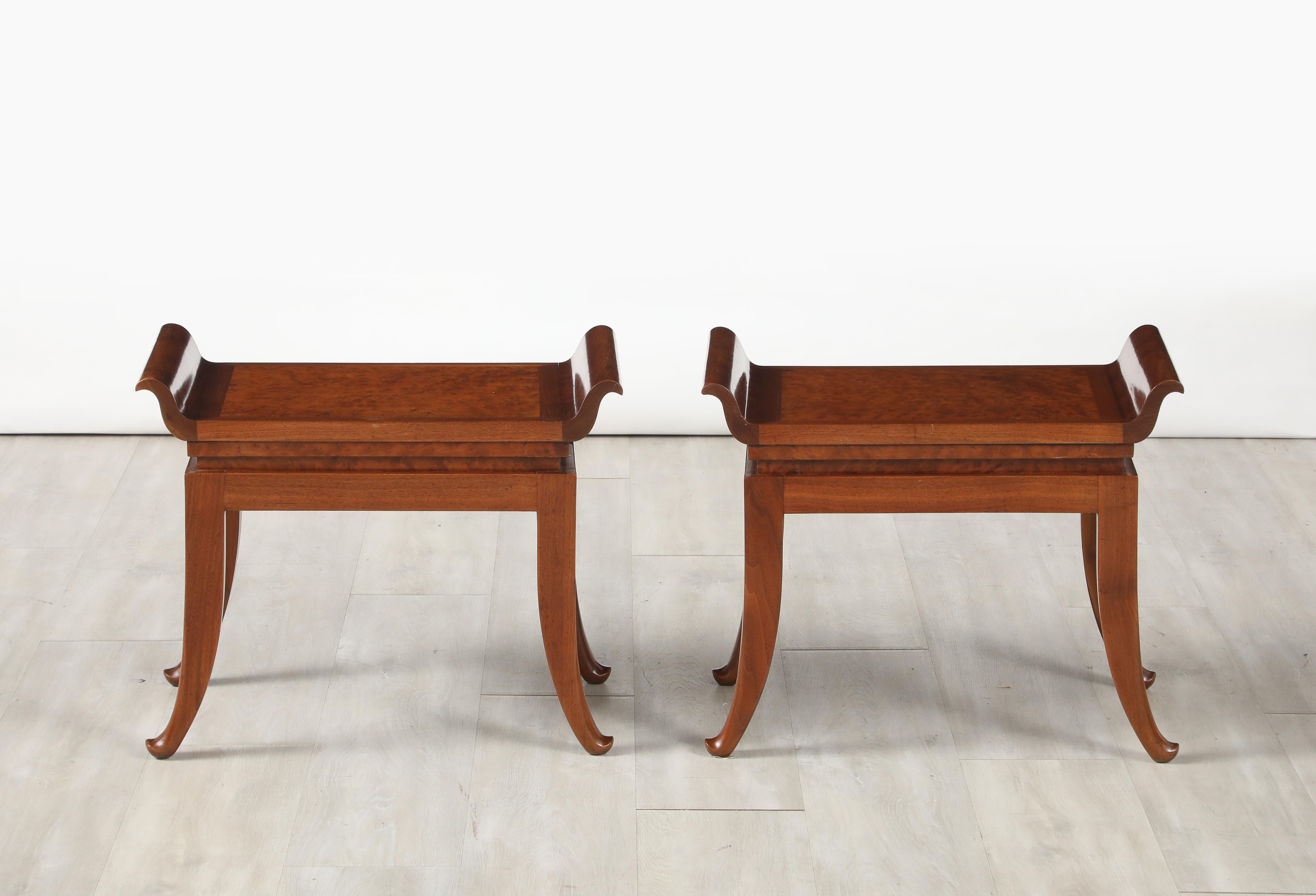 Pair of Italian Art Deco Mahogany Stools, circa 1930 For Sale 4