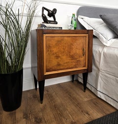 Pair of Italian Art Deco Night Stands Bed Side Tables in Burl Walnut