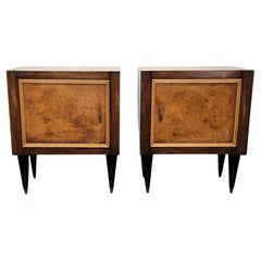 Pair of Italian Art Deco Night Stands Bed Side Tables in Burl Walnut