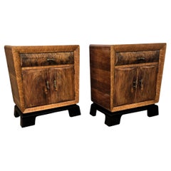 Pair of Italian Art Deco Night Stands Bed Side Tables in Burl Walnut