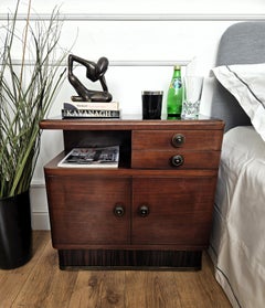 Pair of Italian Art Deco Night Stands Bed Side Tables Wood Black Glass Top