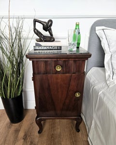 Pair of Italian Art Deco Night Stands Bed Tables in Walnut Portoro Marble