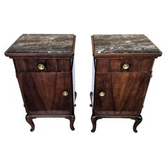 Pair of Italian Art Deco Night Stands Bed Tables in Walnut Portoro Marble