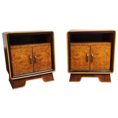 Pair of Italian Art Deco Nightstand Bed Side Tables in Briar Burl Walnut