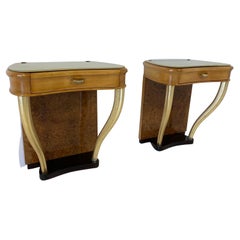 Pair of Italian Art Deco Nightstands in Maple with Gold Leaf Legs, 1940s
