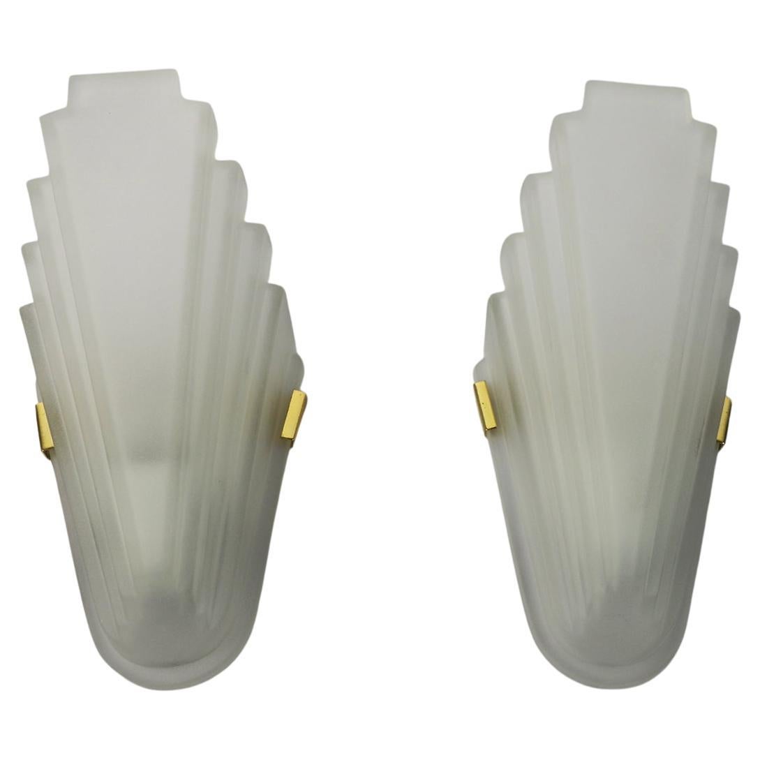 Pair of Italian Art Deco Opal Glass Wall Sconces For Sale