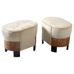 Pair of Italian Art Deco Oval Stools Beige Velvet by Meroni e Fossati