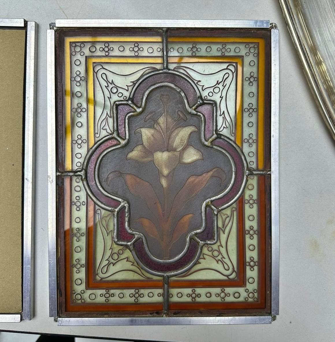 Glass Pair of Italian Art Deco Panels late 19th Century 
