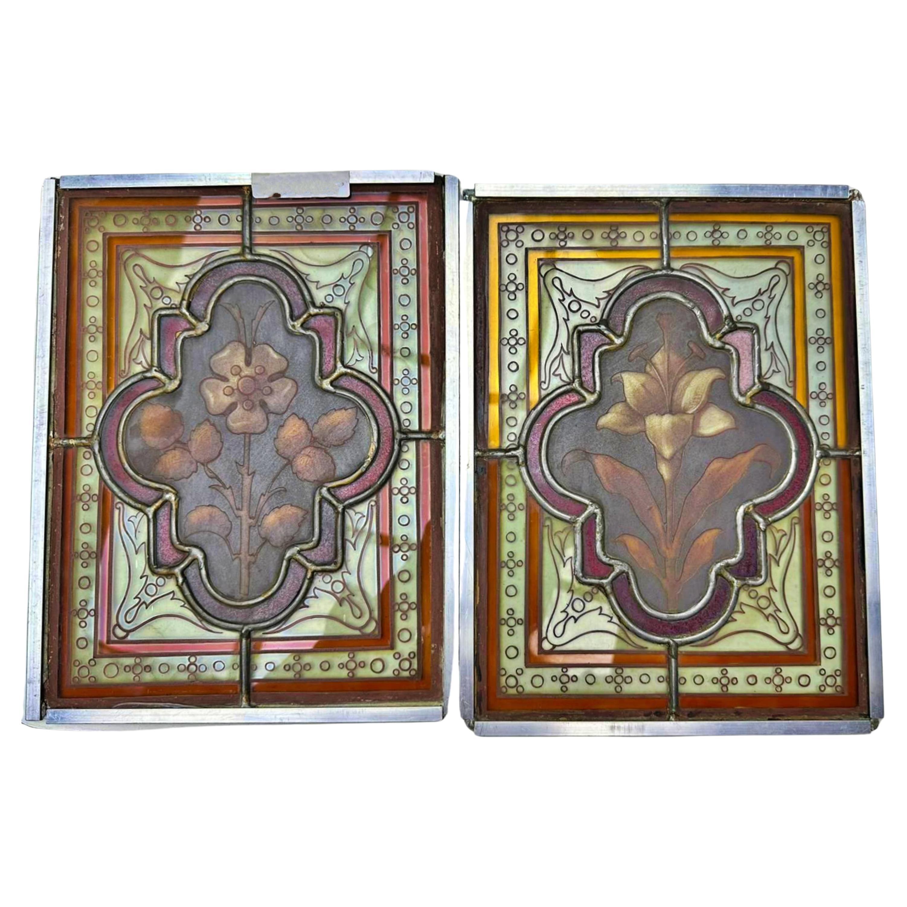 Pair of Italian Art Deco Panels late 19th Century "Flower Decorations" For Sale