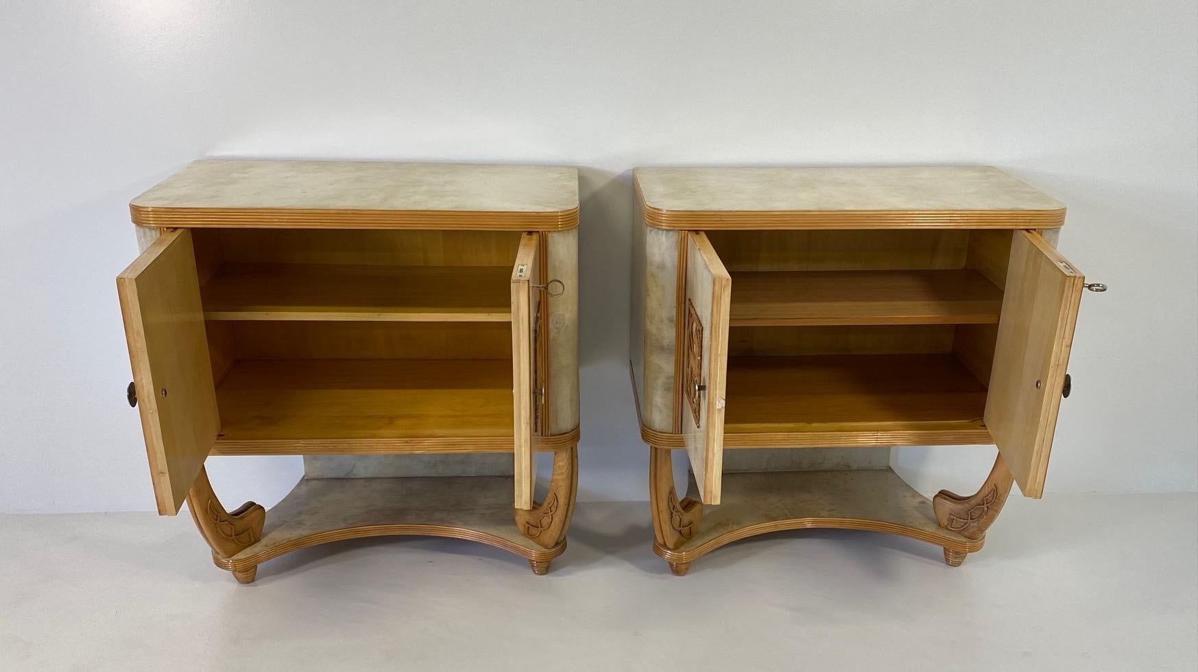 Pair of Italian Art Deco Parchment and Maple Twin Cabinets, 1930s Attr. to Colli 6