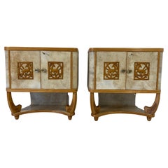 Pair of Italian Art Deco Parchment and Maple Twin Cabinets, 1930s Attr. to Colli