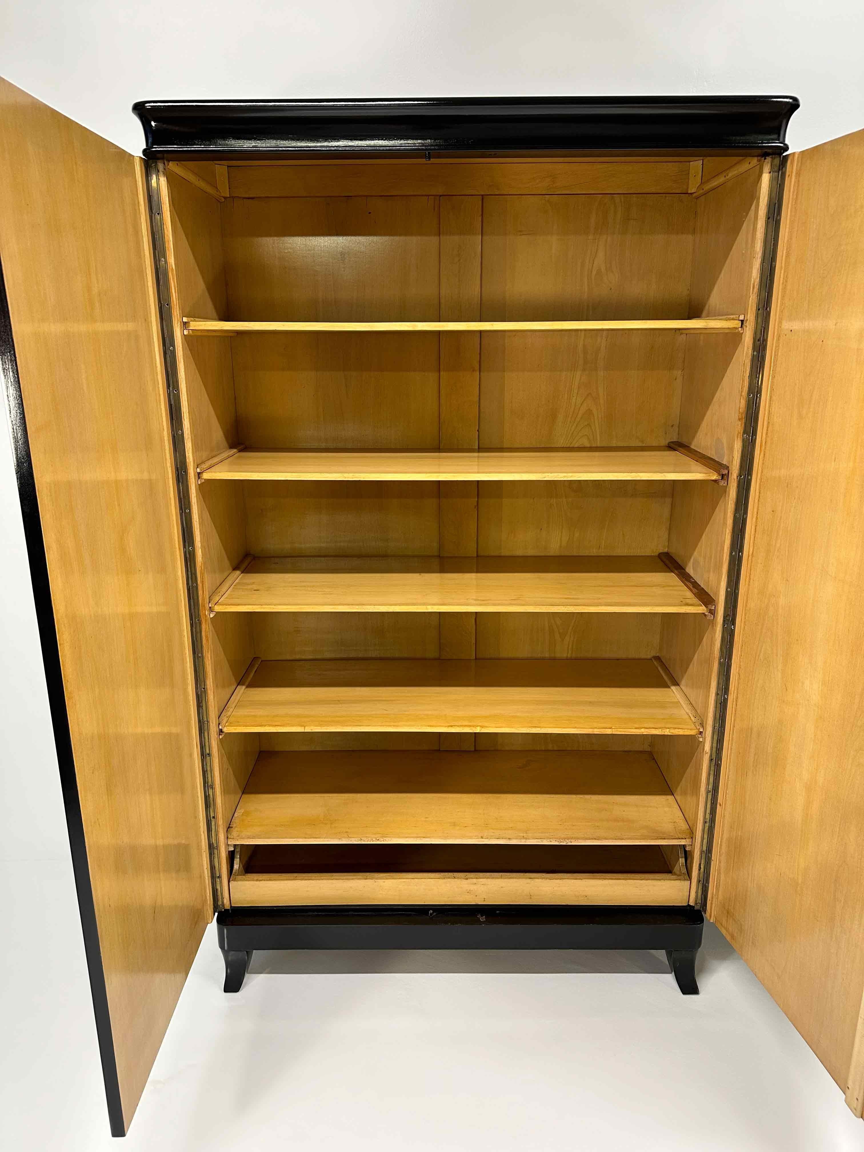 Pair of Italian Art Deco Parchment, Black and Gold Leaf Zodiac Armoires