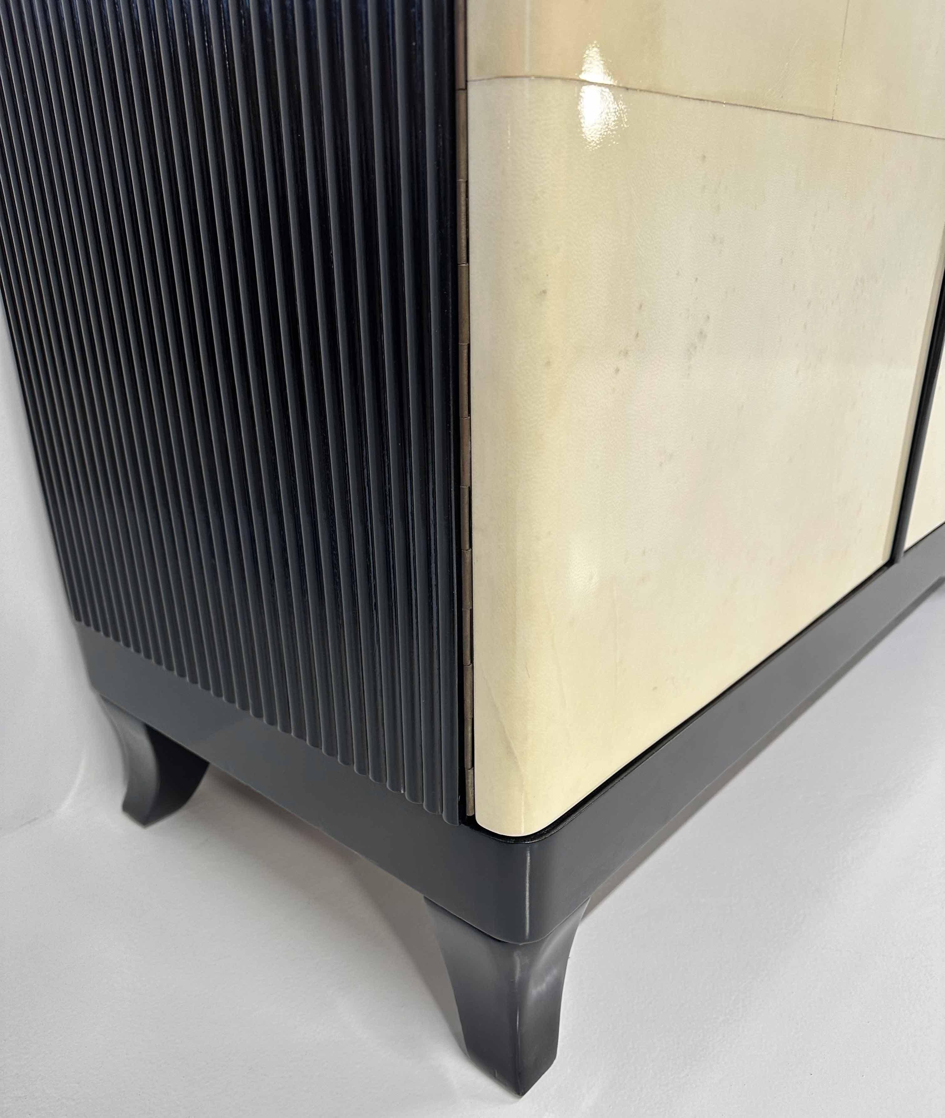 Pair of Italian Art Deco Parchment, Black and Gold Leaf Zodiac Armoires