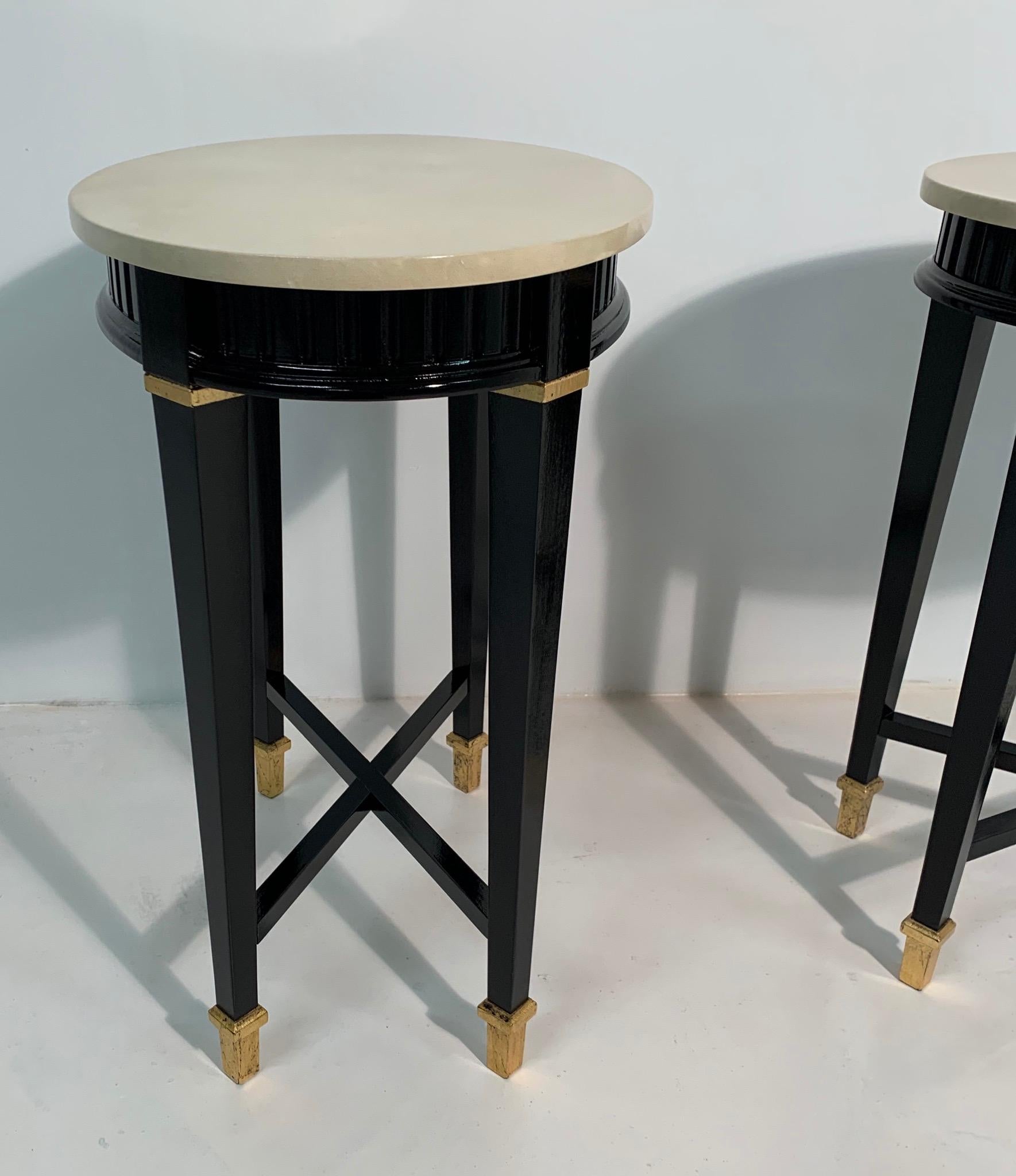 Gold Leaf Pair of Italian Art Deco Parchment Side Table