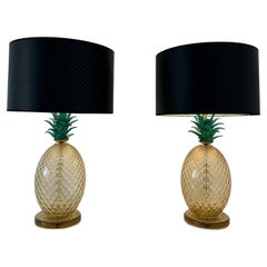 Paar italienische Art Deco Ananas Murano Glas Lampen mit Lampenschirmen 