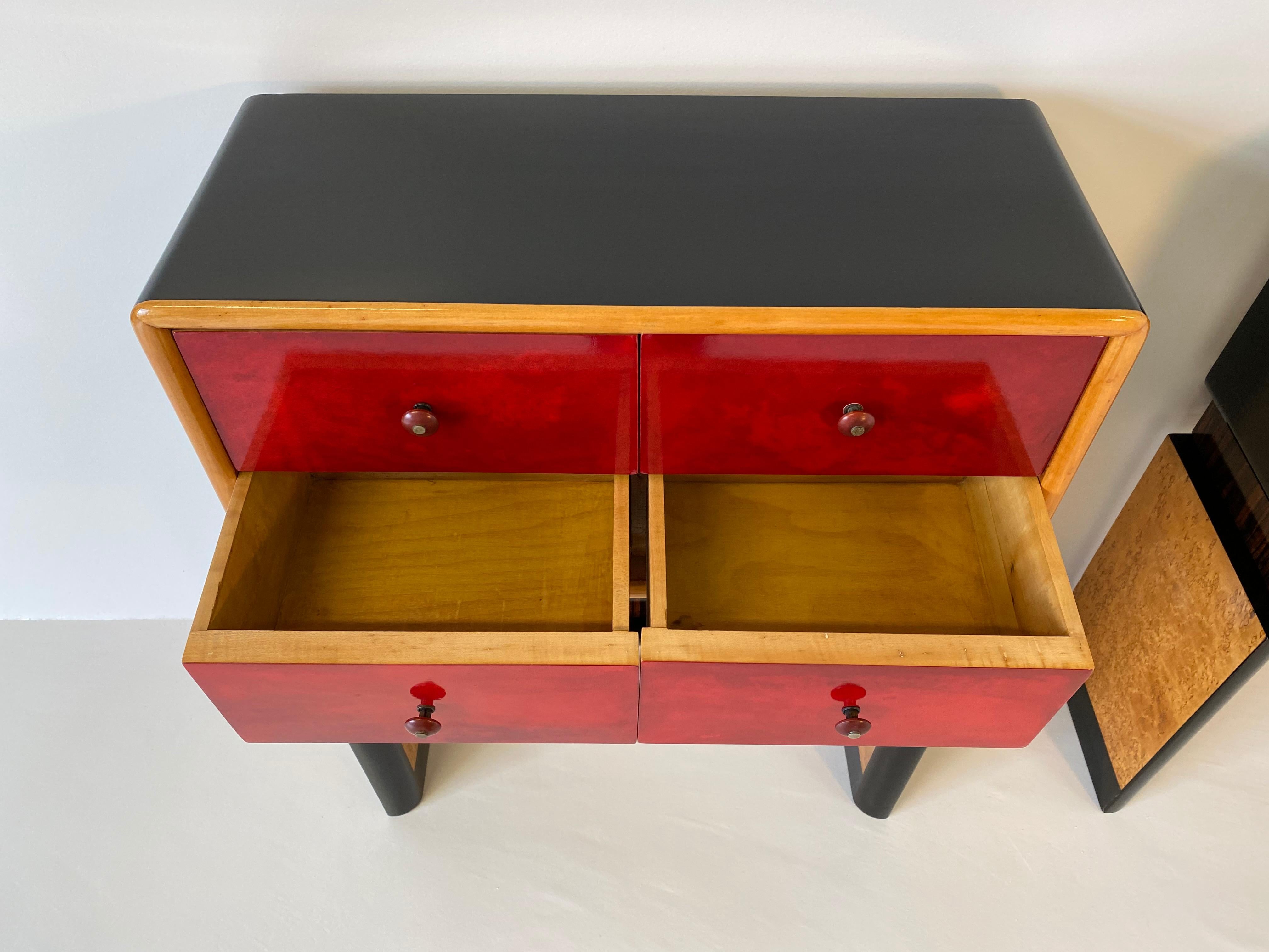 Pair of Italian Art Deco Red Parchment Dresser, 1950s 7