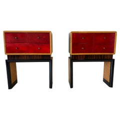 Pair of Italian Art Deco Red Parchment Dresser, 1950s