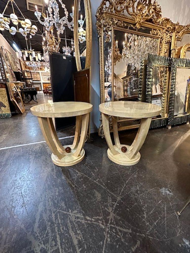 Pair of Italian Art Deco style lacquered side tables. Perfect for today's transitional designs!