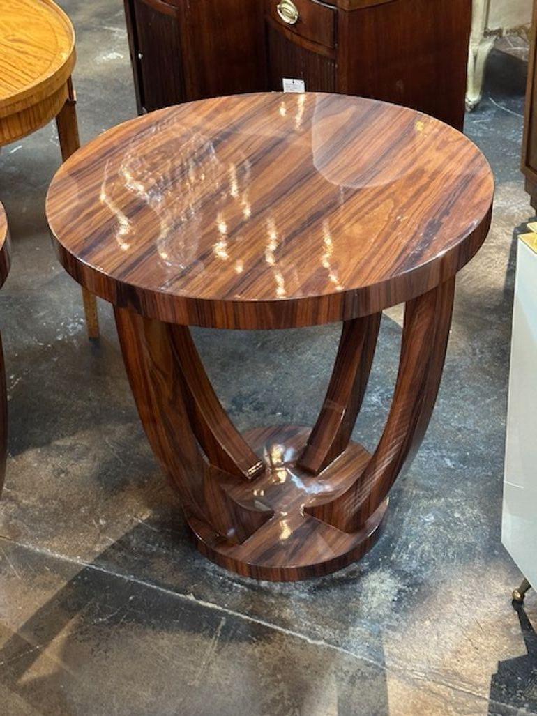 Pair of Italian Art Deco design exotic veneer side tables. Circa 2000. Perfect for today's transitional designs!