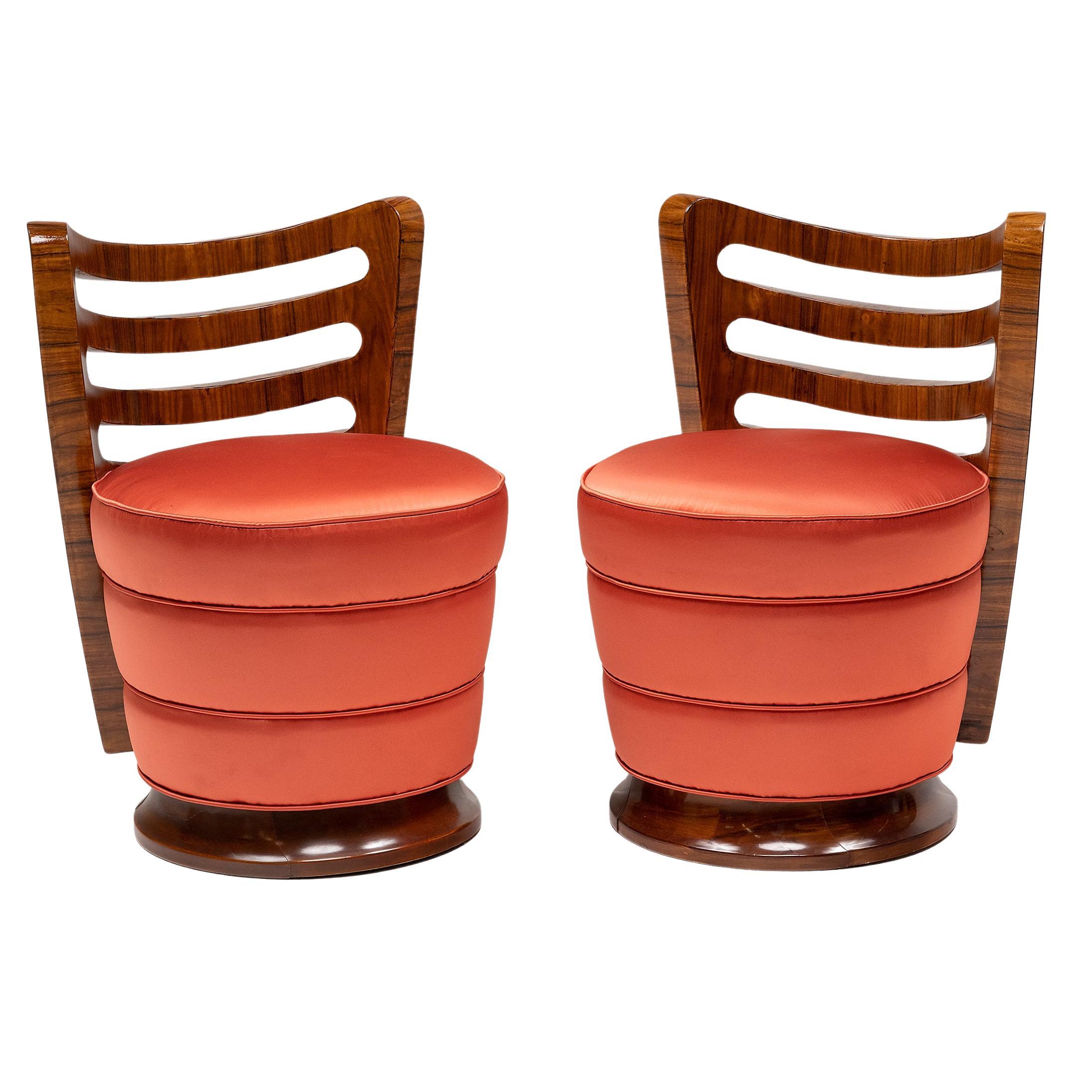 Pair of Italian Art Deco Slipper Chairs with Macassar Ebony Veneer