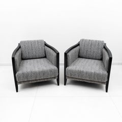 Pair of Italian Art Deco Style Armchairs Black Lacquered Wood and Ribbed Velvet