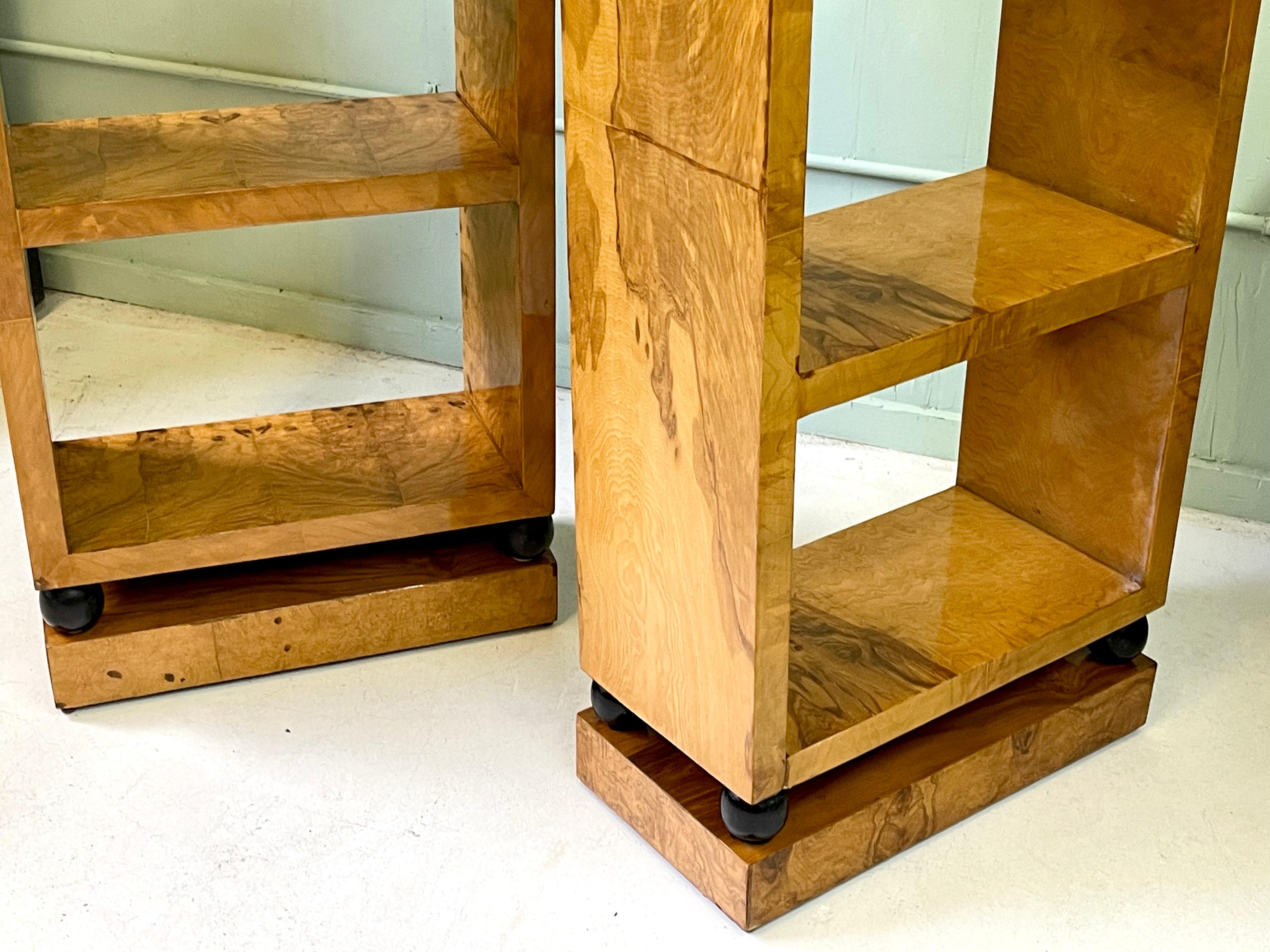 Pair of Italian Art Deco Style Burl Wood Arched Bookcases In Good Condition In Atlanta, GA