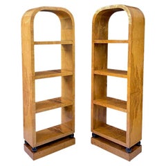Pair of Italian Art Deco Style Burl Wood Arched Bookcases