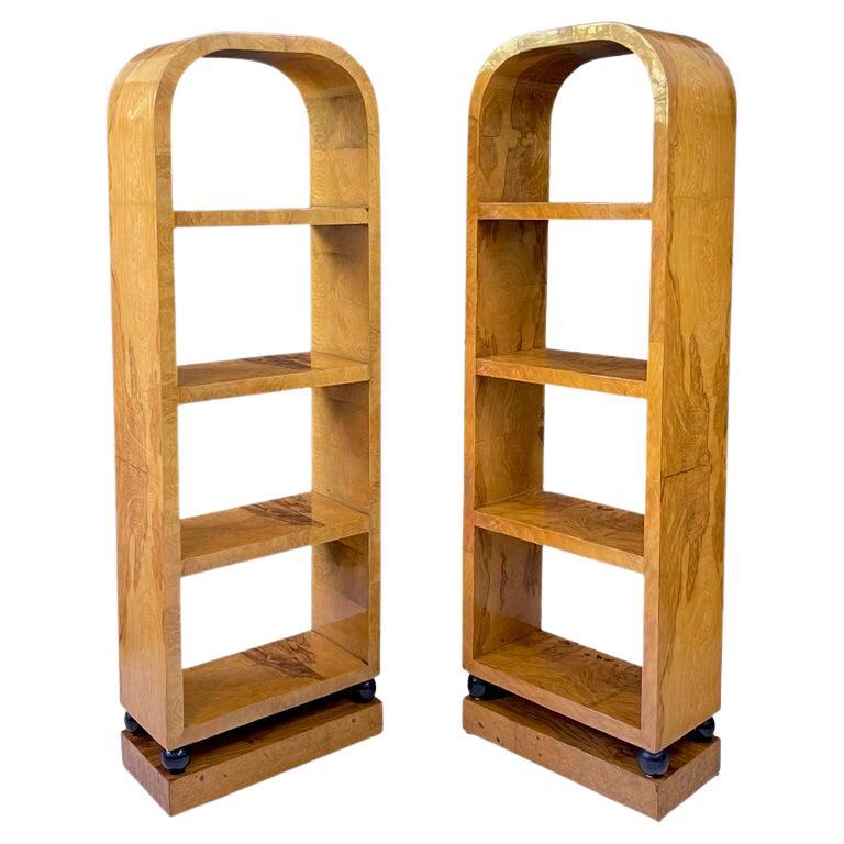 Pair of Italian Art Deco Style Burl Wood Arched Bookcases at 1stDibs