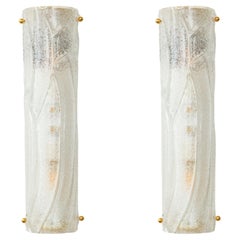 Pair of Italian Art Deco Style Clear Murano Glass Wall Sconces