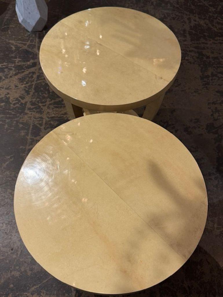 Contemporary Pair of Italian Art Deco Style Creme Colored Lacquered Parchment Tables For Sale