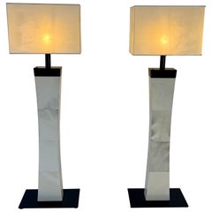 Pair of Italian Art Deco Style Parchment Floor Lamps, 1980s