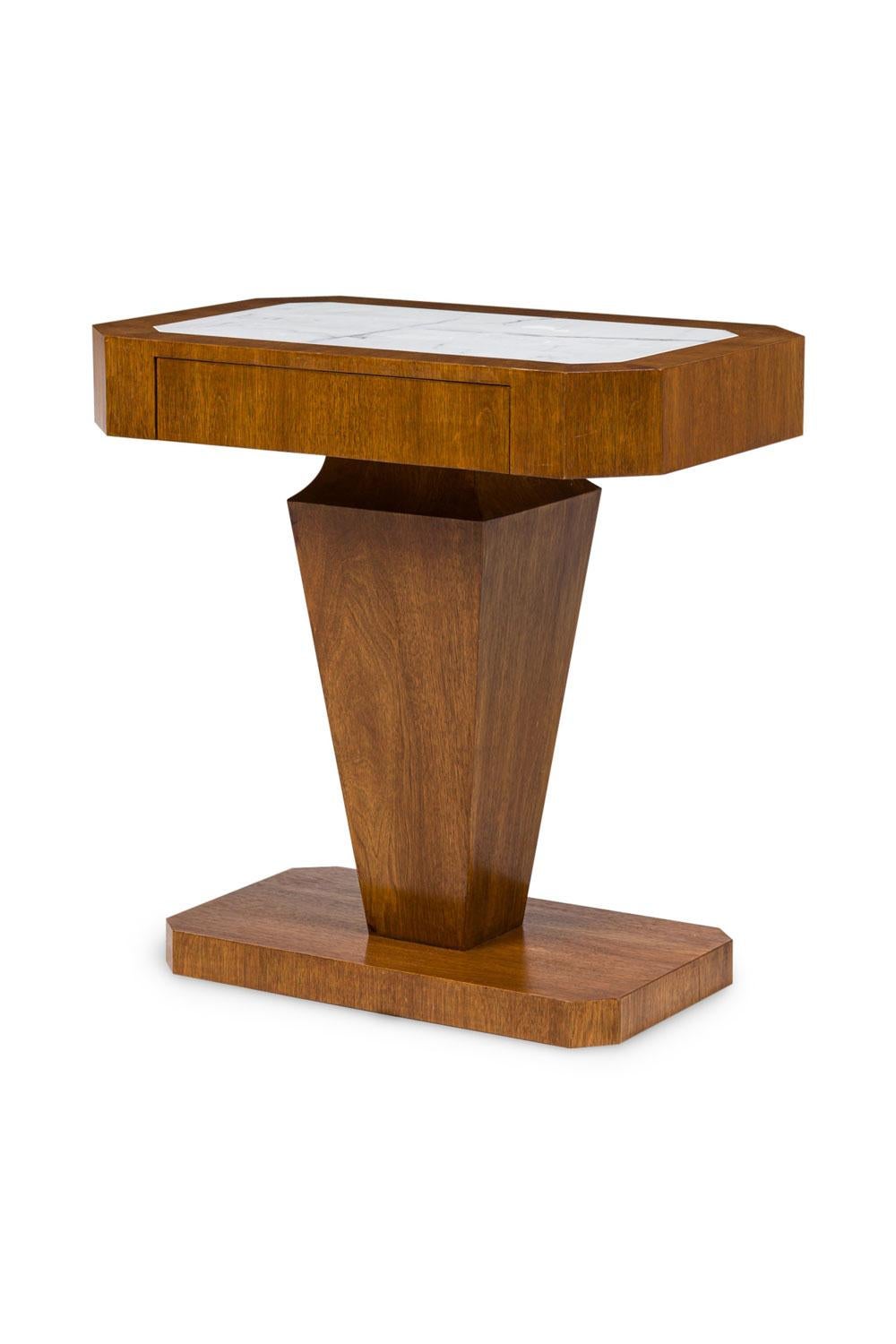 Mid-Century Modern Pair of Italian Art Deco Style Single Drawer Marble Top End Tables en vente