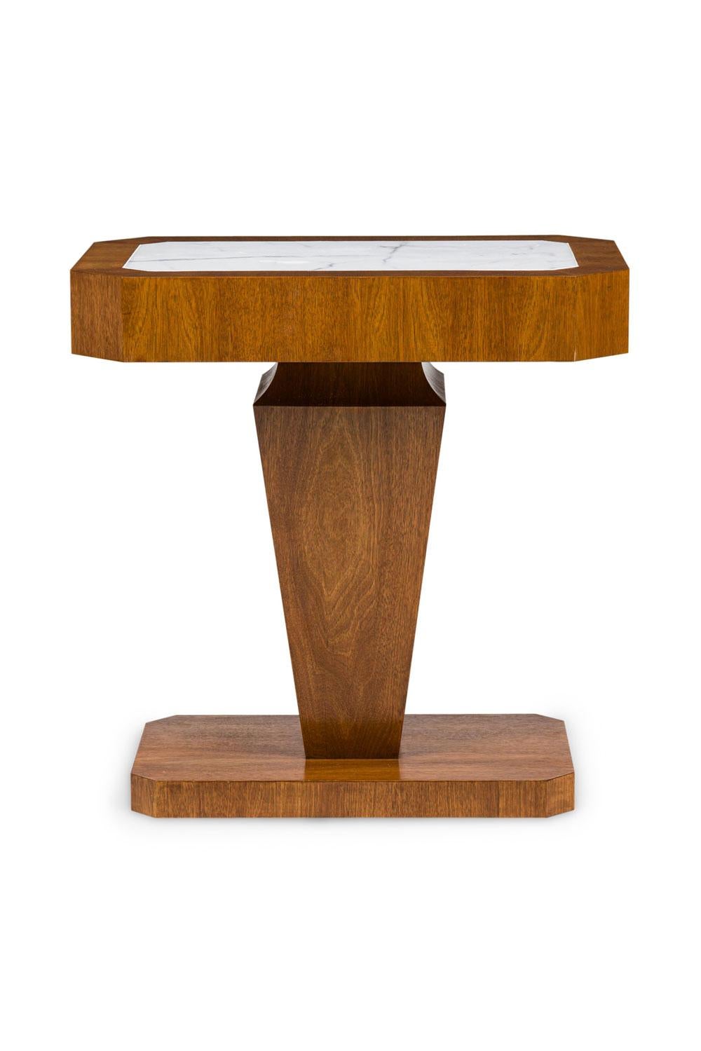 20ième siècle Pair of Italian Art Deco Style Single Drawer Marble Top End Tables en vente