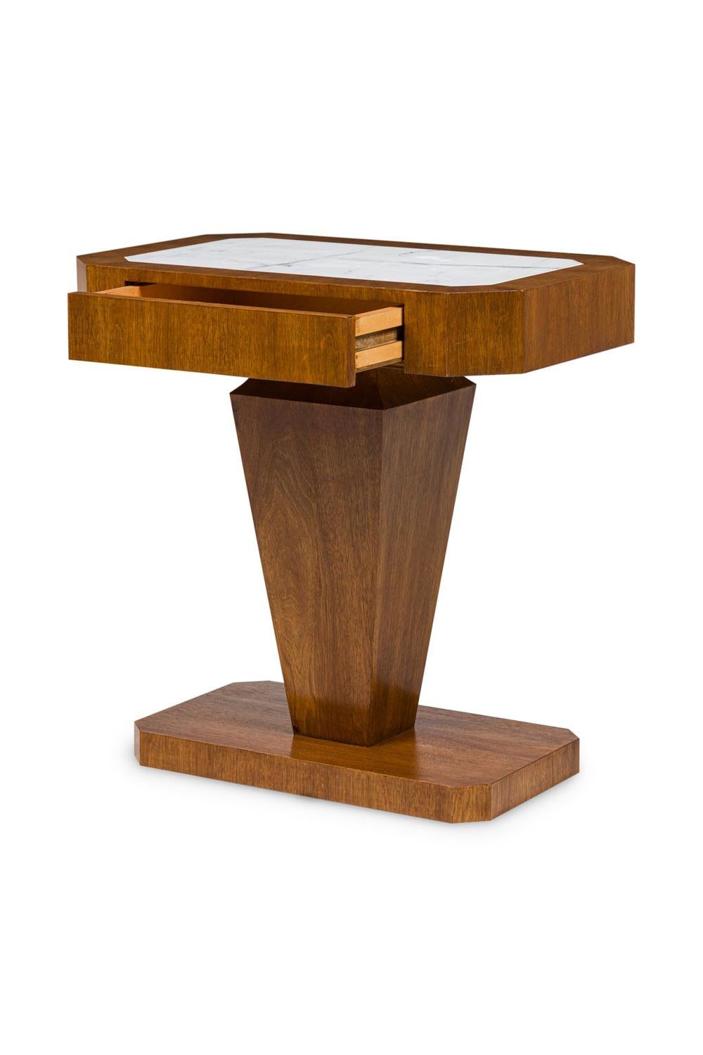 Pair of Italian Art Deco Style Single Drawer Marble Top End Tables en vente 1
