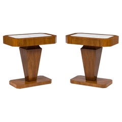 Pair of Italian Art Deco Style Single Drawer Marble Top End Tables