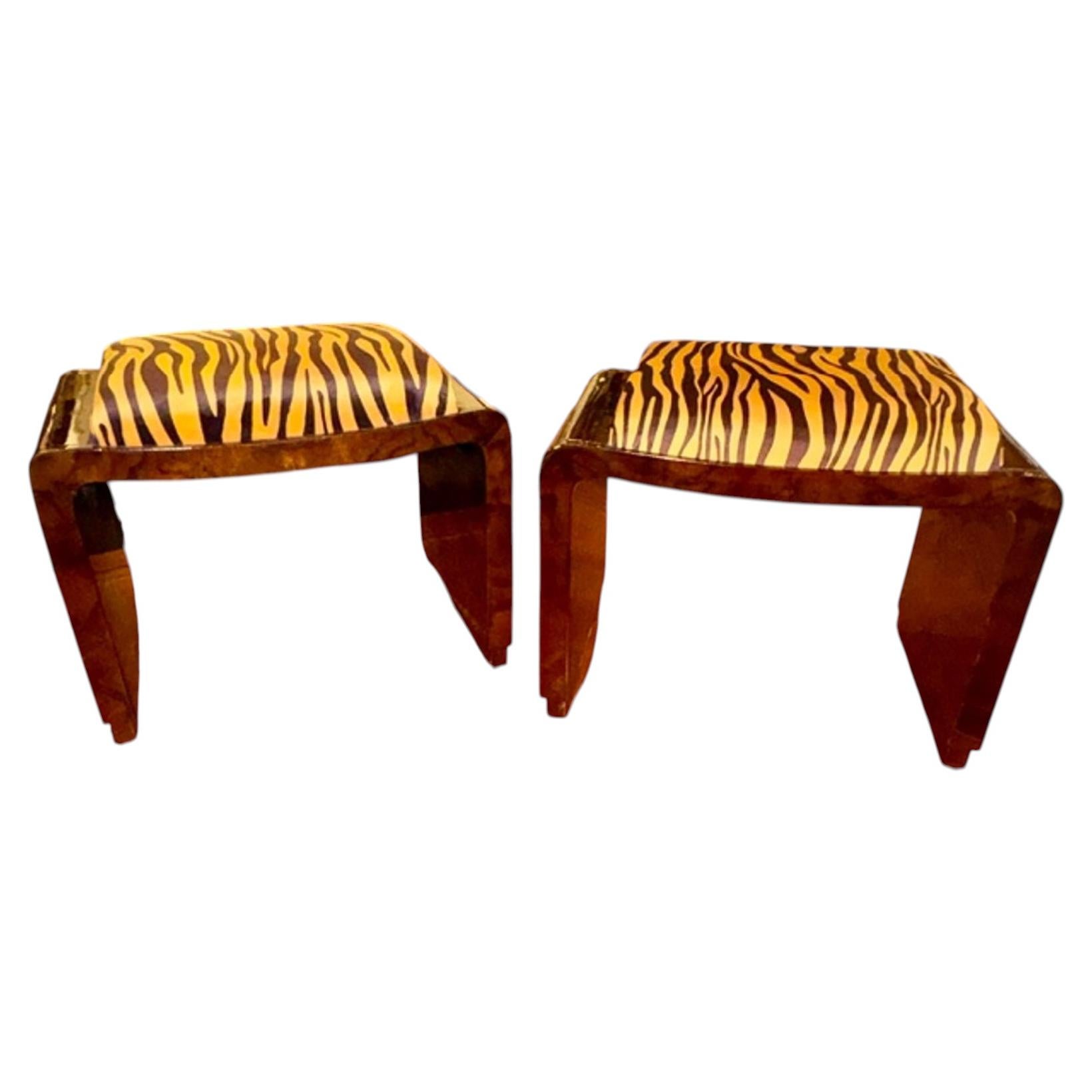 Pair of Italian Art Deco Style Walnut Veneer Benches