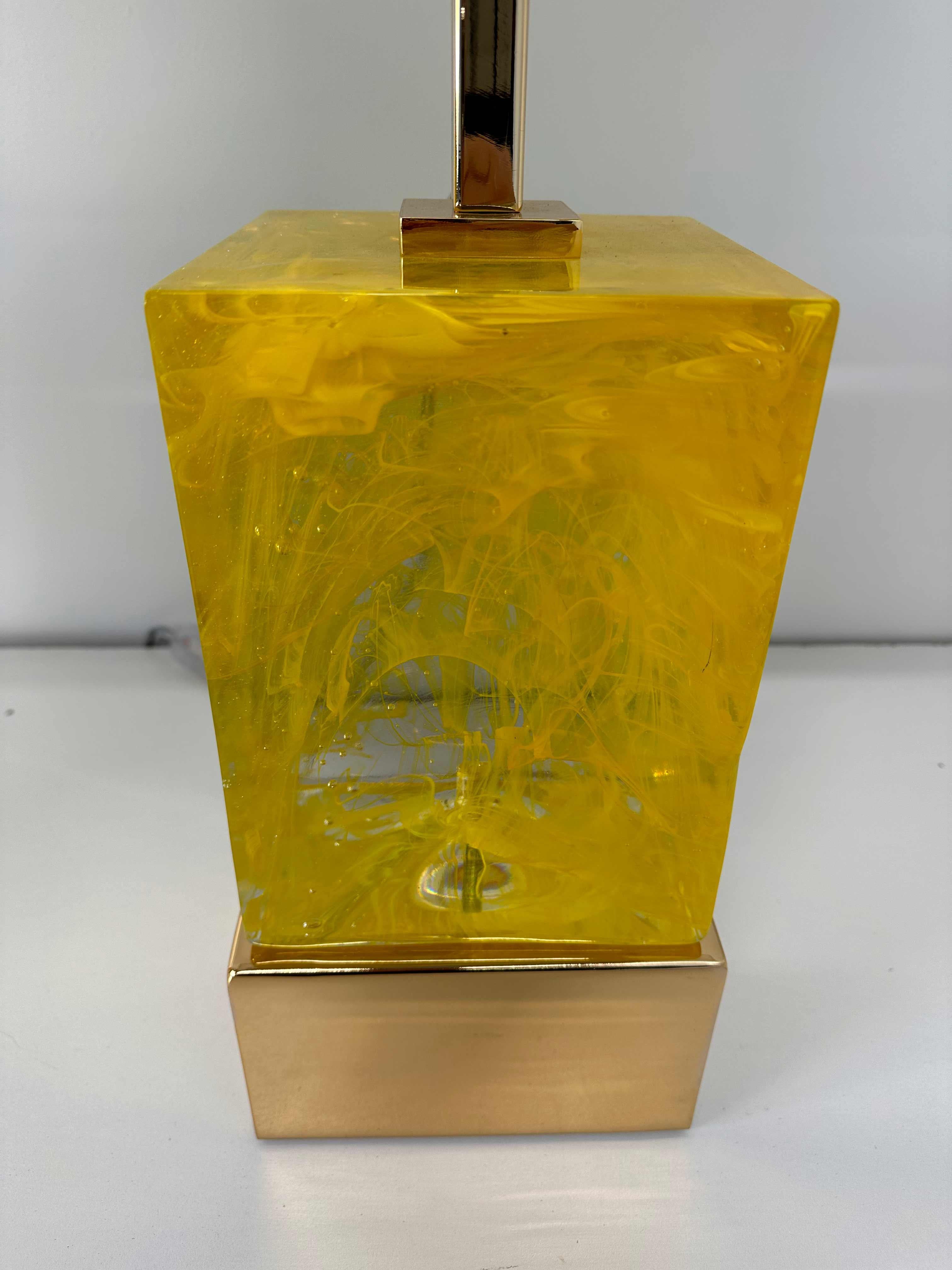 Pair of Italian Art Deco Style Yellow Murano Cube Glass Table Lamps  For Sale 6